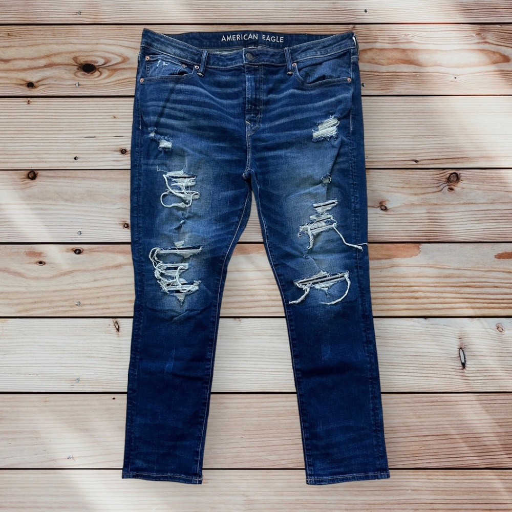 Men's American Eagle Skinny Fit Dark Wash Distressed Jeans